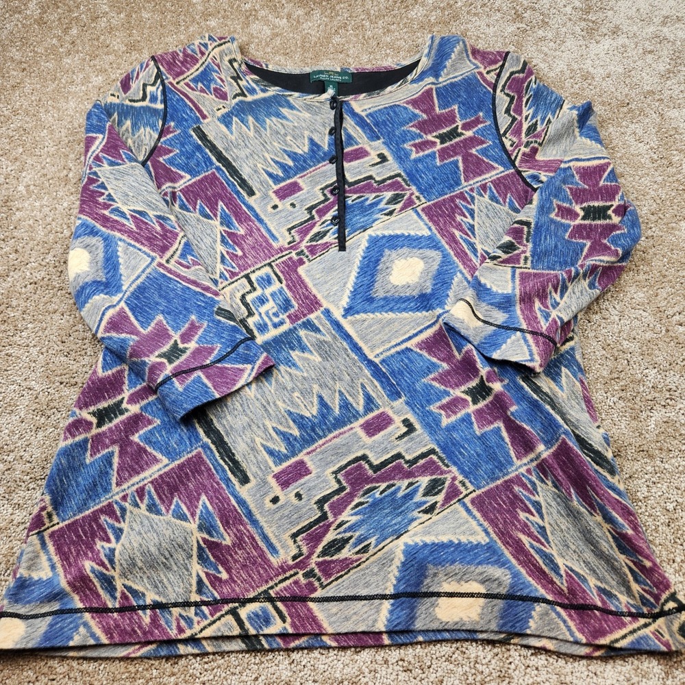 Lauren Jeans Co Ralph Lauren XL Southwestern Henley Top Blue Purple Cotton Knit